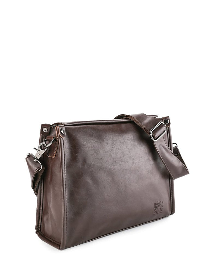 Distressed Leather Concept Crossbody Bag - Dark Brown