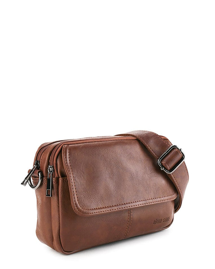 Distressed Leather Charter Crossbody Bag - Camel