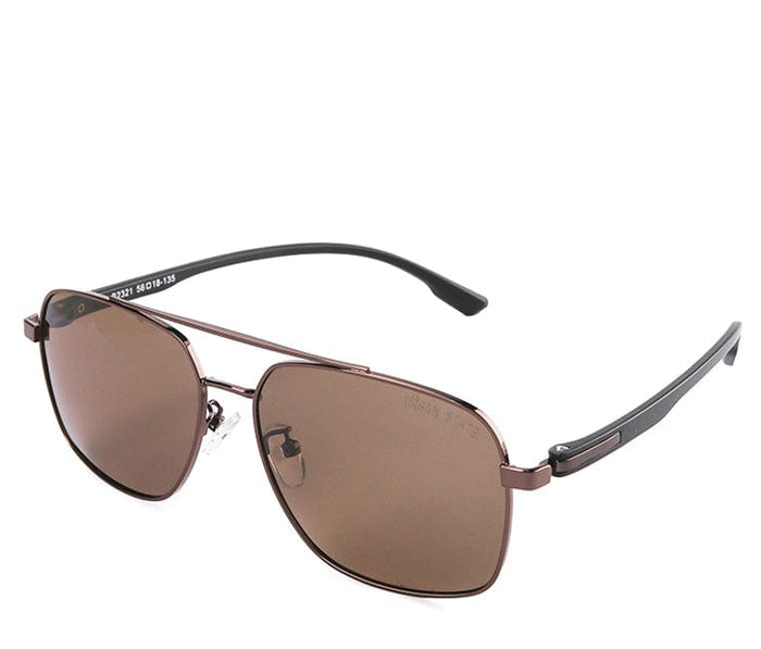Polarized Metal Frame Oversized Aviator Sunglasses - Brown Silver