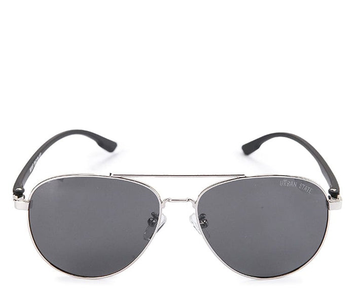 Polarized Metal Frame Racer Aviator Sunglasses - Black Silver