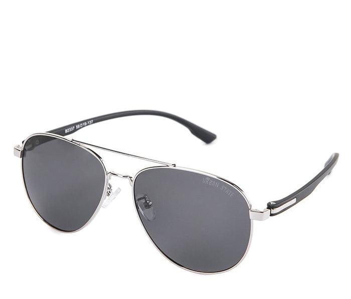 Polarized Metal Frame Racer Aviator Sunglasses - Black Silver