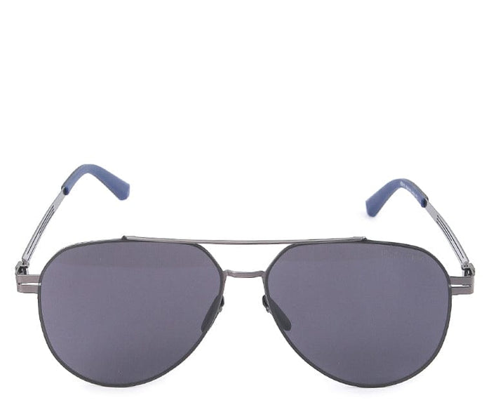 Polarized Metal Frame Geometric Aviator Sunglasses - Black Silver