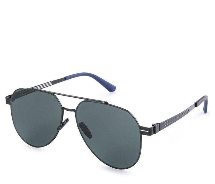 Polarized Metal Frame Geometric Aviator Sunglasses - Green Black