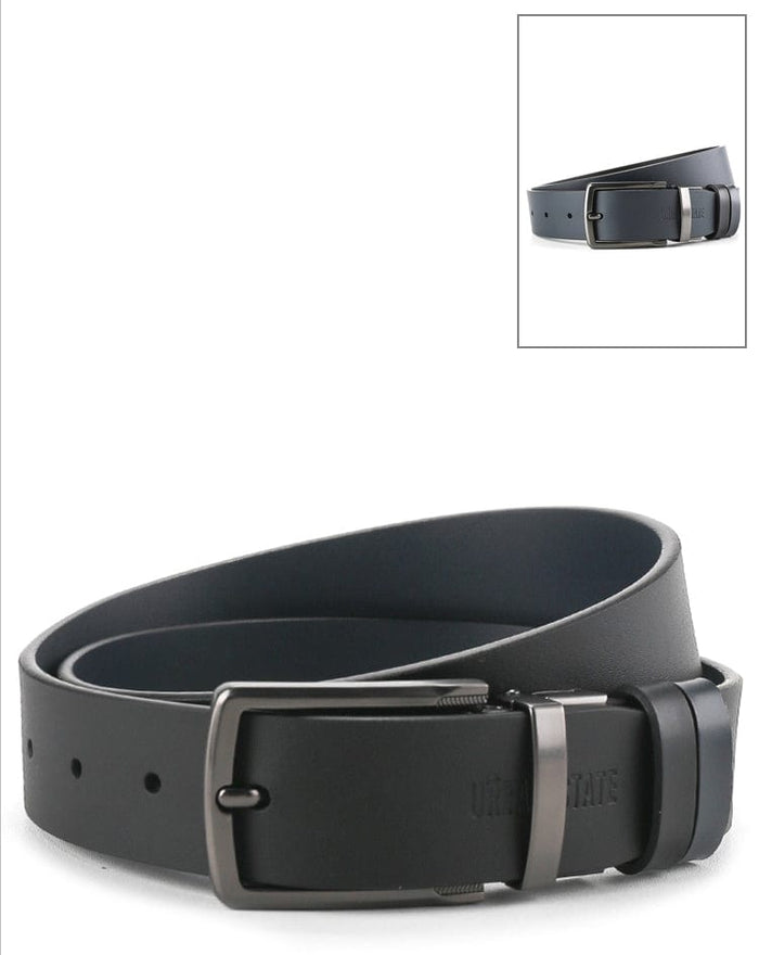 Gunmetal Formal Square Pin Buckle Reversible Top Grain Leather Belt - Black Blue