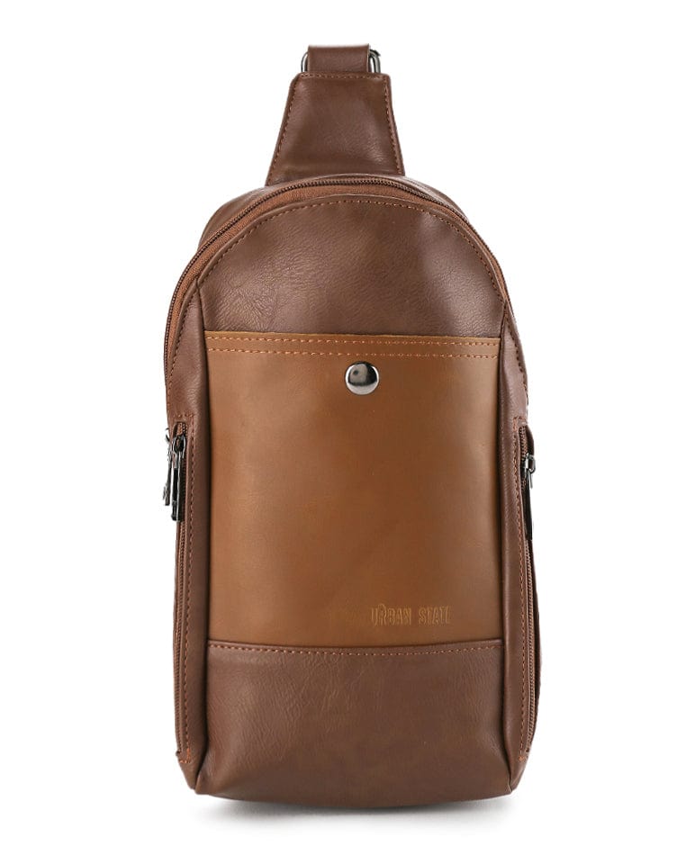 Distressed Leather Commuter Slingbag - Camel