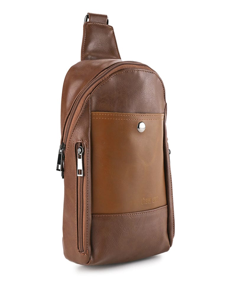 Distressed Leather Commuter Slingbag - Camel