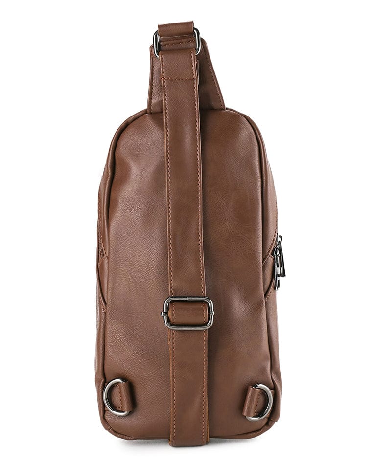 Distressed Leather Commuter Slingbag - Camel