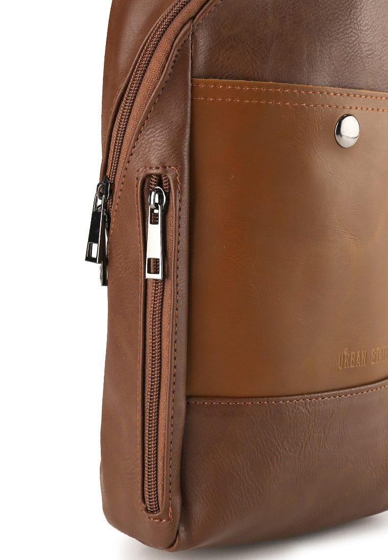 Distressed Leather Commuter Slingbag - Camel