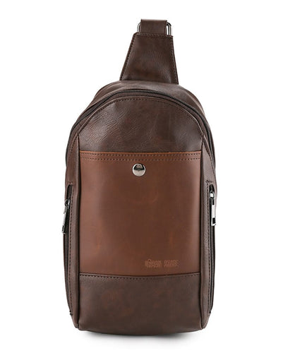 Distressed Leather Commuter Slingbag - Dark Brown