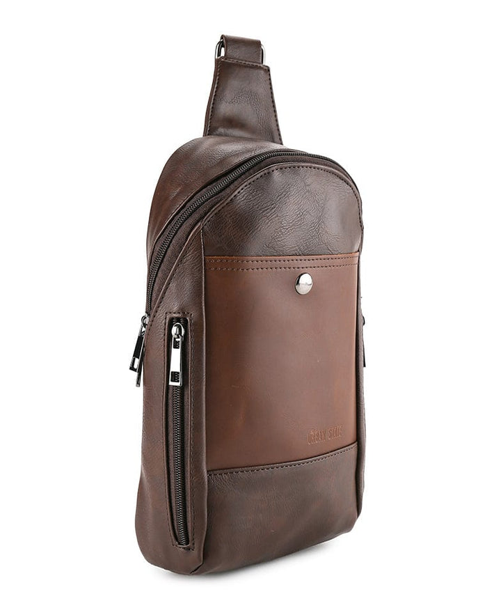 Distressed Leather Commuter Slingbag - Dark Brown