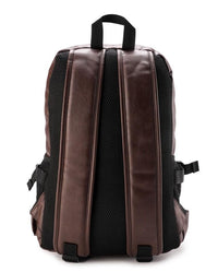 Distressed Leather Mesh Backpack - Dark Brown