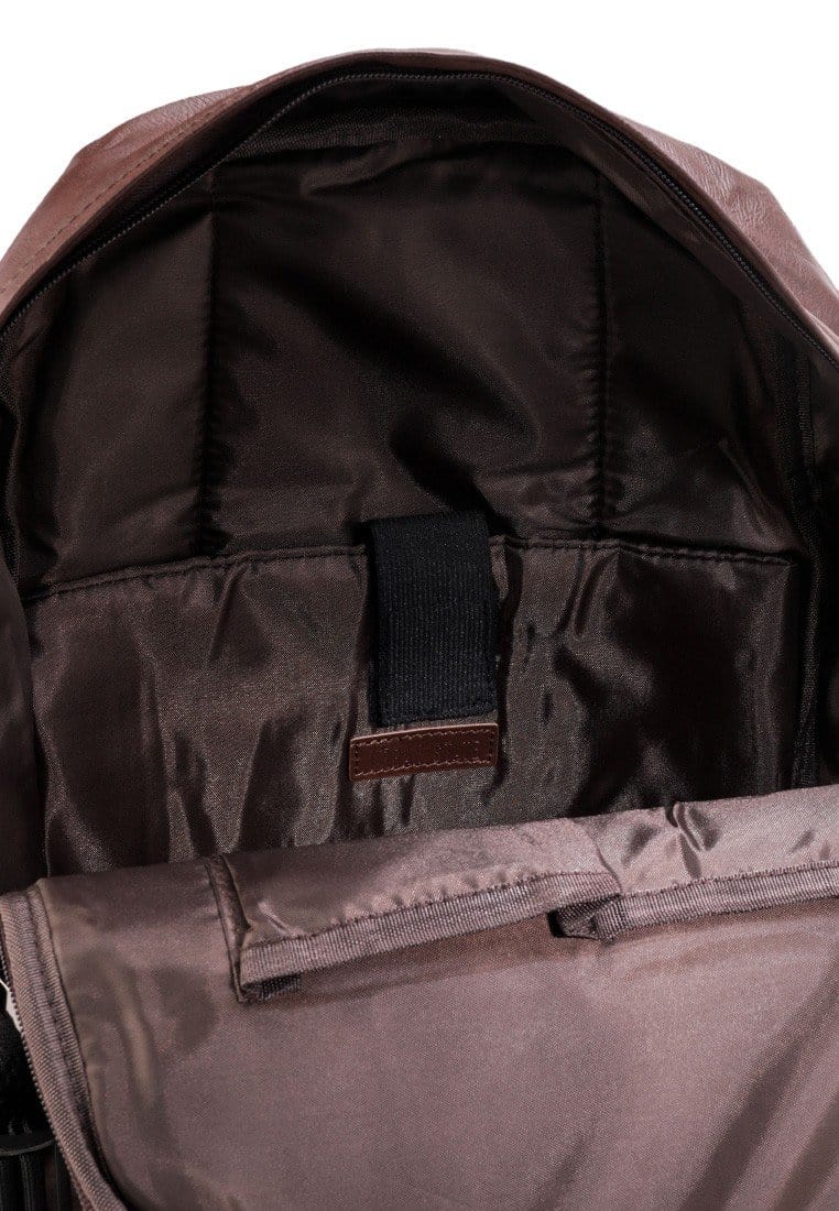 Distressed Leather Mesh Backpack - Dark Brown