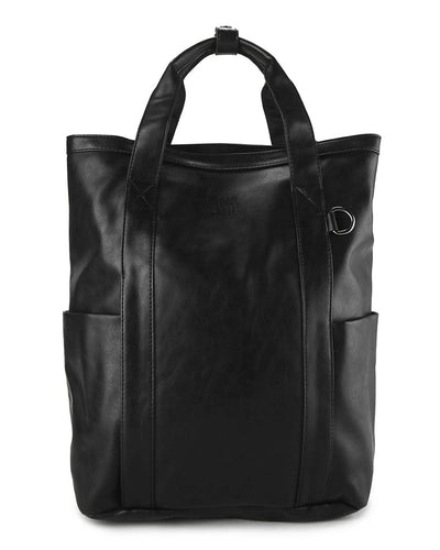 Distressed Leather Expedition Tote Backpack - Black