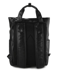 Distressed Leather Expedition Tote Backpack - Black