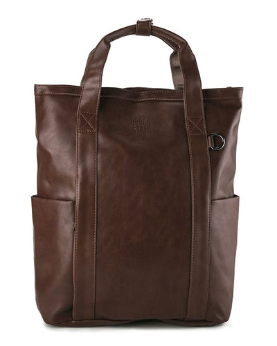 Distressed Leather Expedition Tote Backpack - Camel