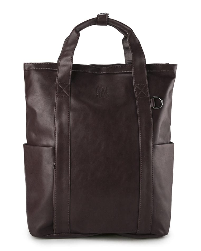 Distressed Leather Expedition Tote Backpack - Dark Brown