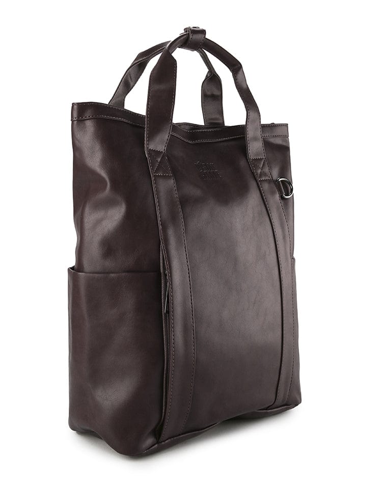 Distressed Leather Expedition Tote Backpack - Dark Brown