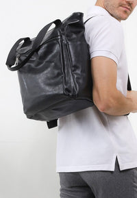 Distressed Leather Concept Tote Backpack - Black