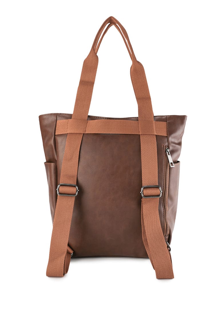 Distressed Leather Concept Tote Backpack - Camel