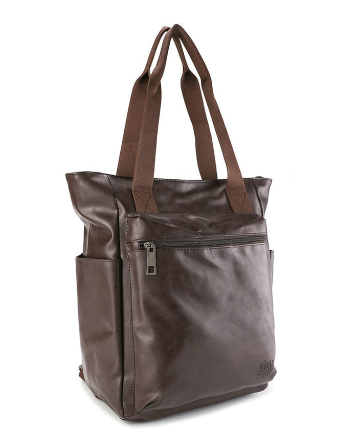 Distressed Leather Concept Tote Backpack - Dark Brown
