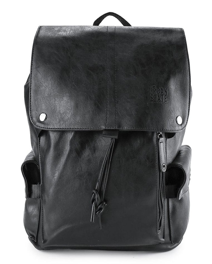 Pu Pocket Flap Large Backpack - Black