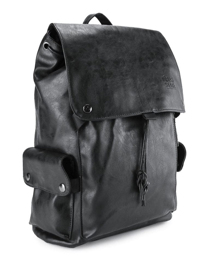 Pu Pocket Flap Large Backpack - Black