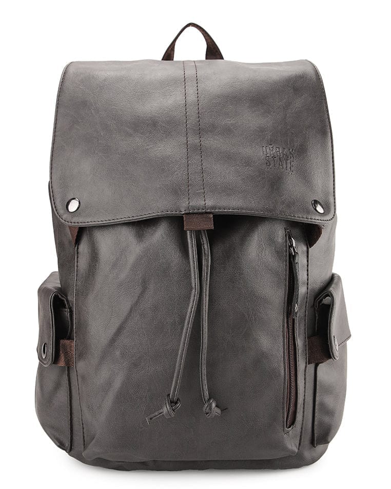 Pu Pocket Flap Large Backpack - Brown