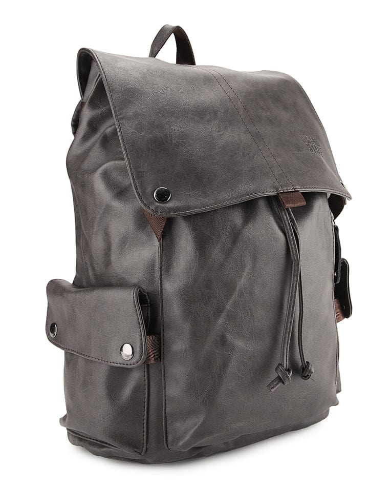 Pu Pocket Flap Large Backpack - Brown