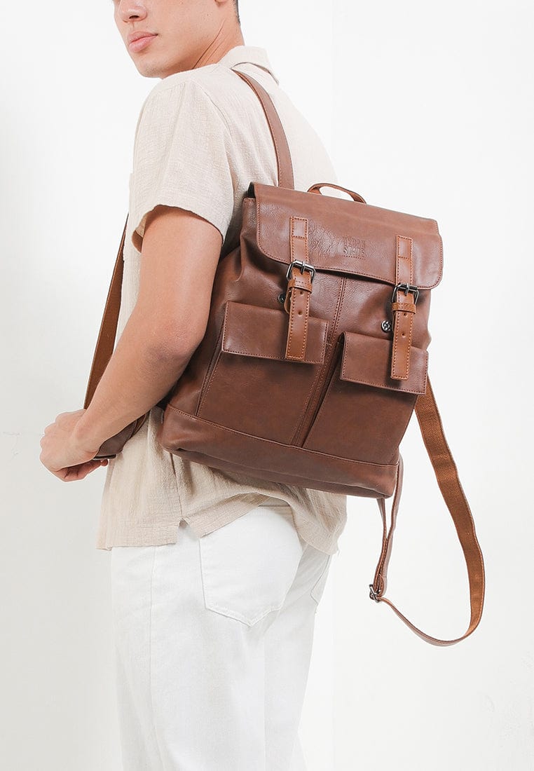 Distressed Leather Hitch Backpack - Camel