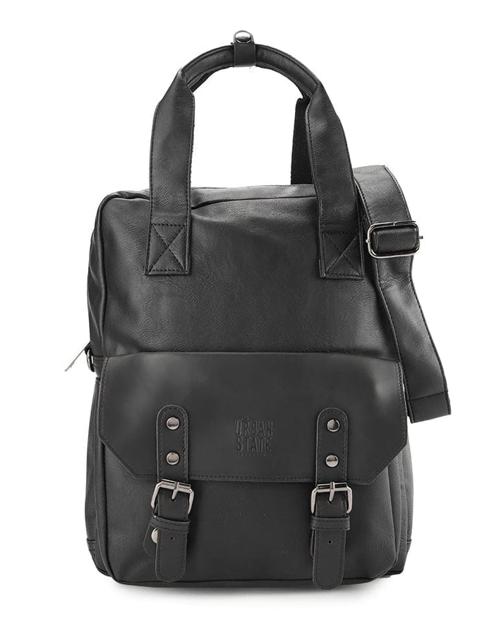 Distressed Leather Carry Backpack - Black