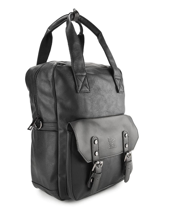 Distressed Leather Carry Backpack - Black