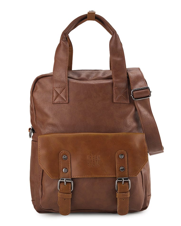 Distressed Leather Carry Backpack - Camel