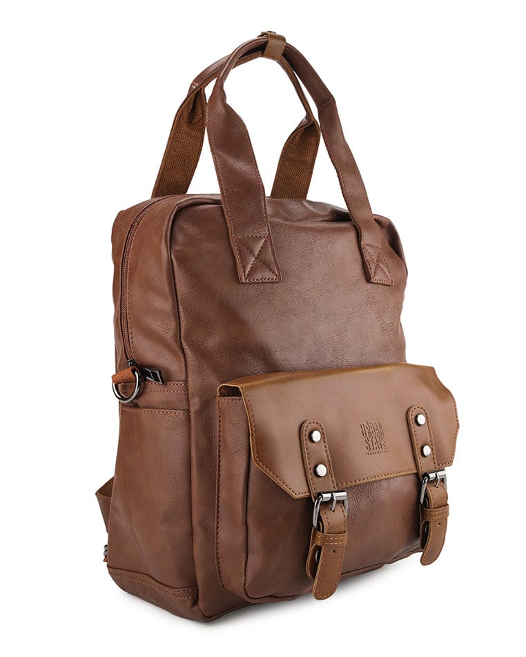 Distressed Leather Carry Backpack - Camel