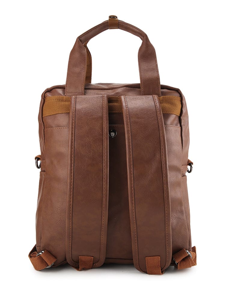 Distressed Leather Carry Backpack - Camel