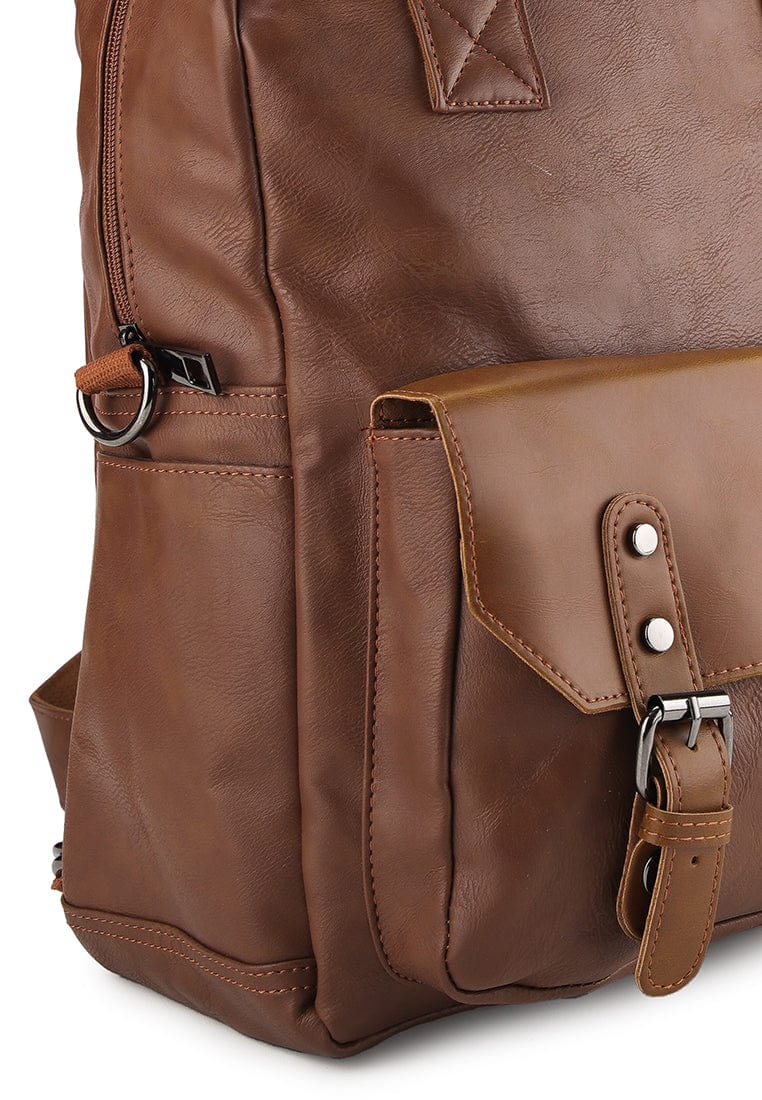 Distressed Leather Carry Backpack - Camel