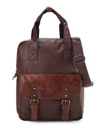 Distressed Leather Carry Backpack - Dark Brown