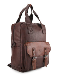 Distressed Leather Carry Backpack - Dark Brown