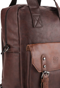 Distressed Leather Carry Backpack - Dark Brown