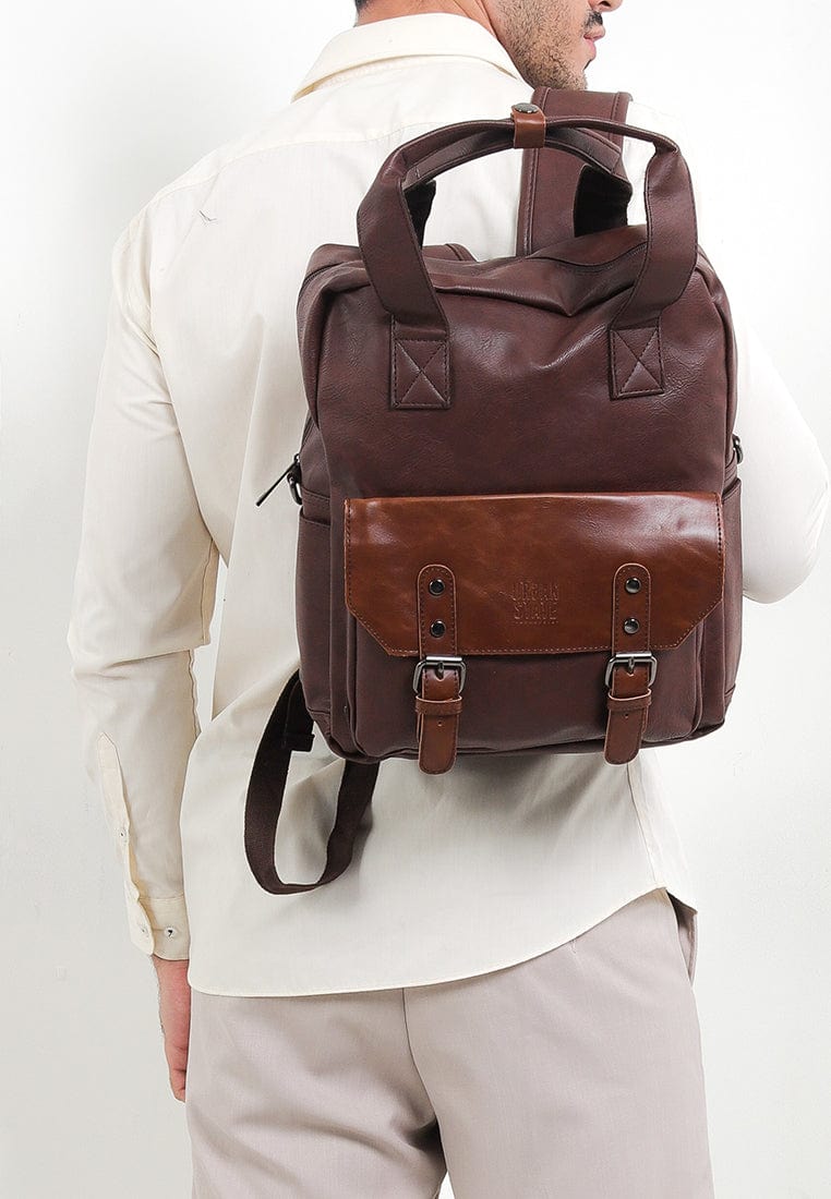 Distressed Leather Carry Backpack - Dark Brown