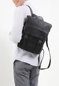 Distressed Leather Relay Backpack - Black