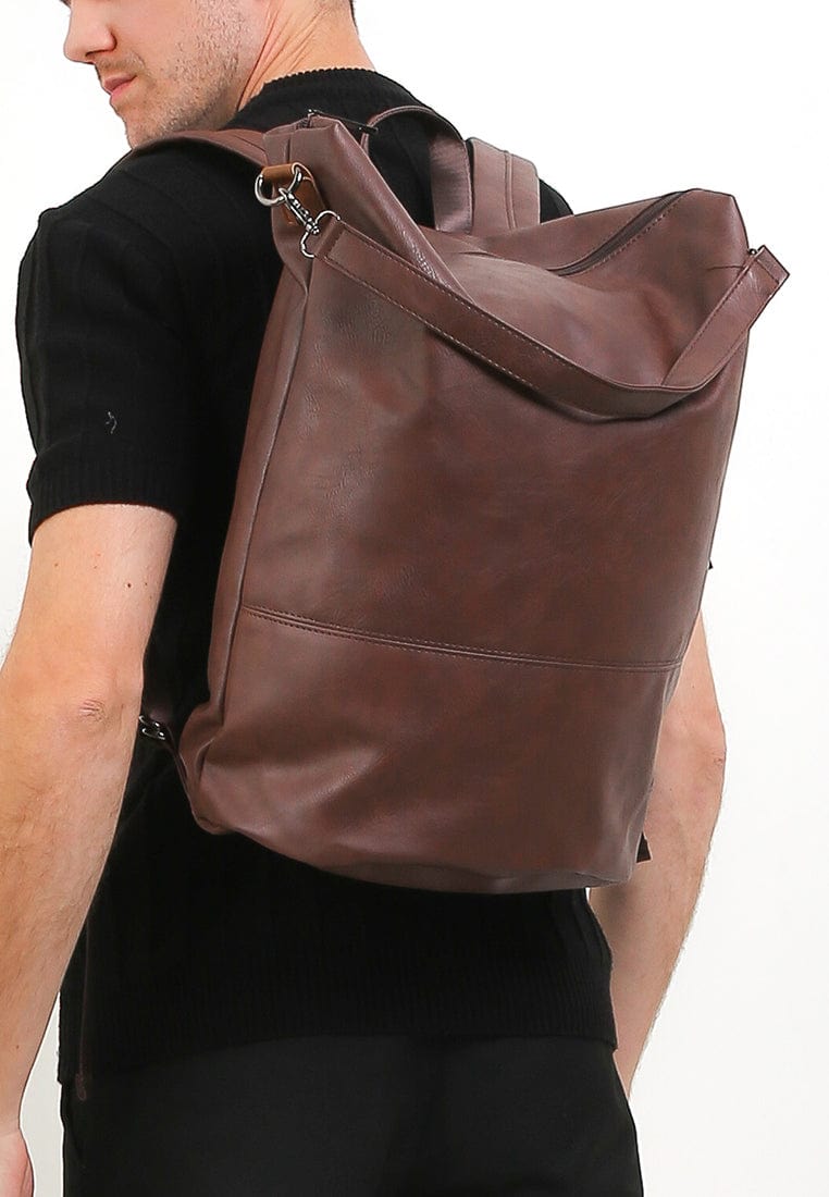 Distressed Leather Essential Backpack - Dark Brown