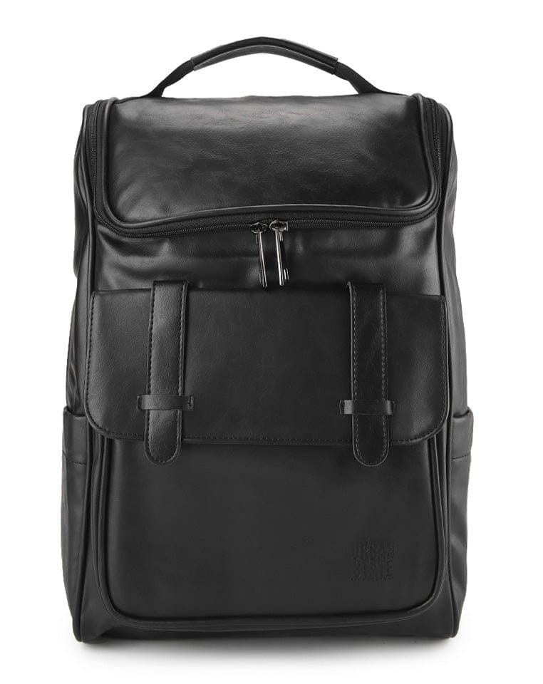 Distressed Leather Expedition Backpack - Black