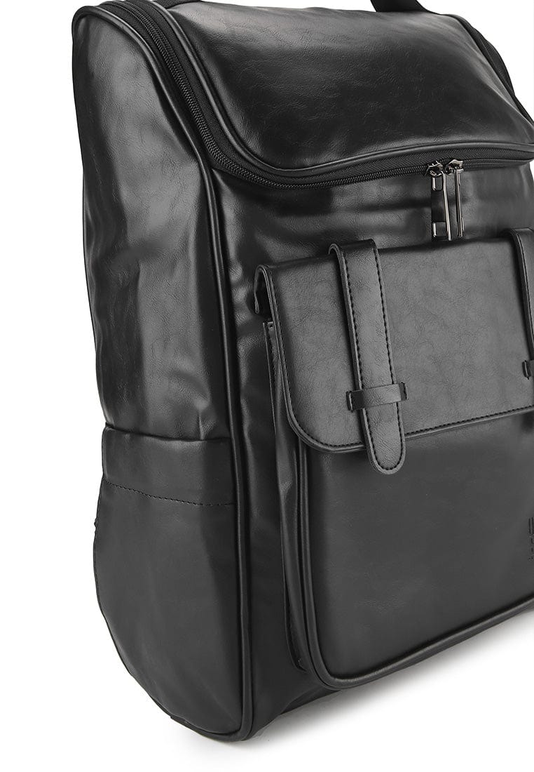 Distressed Leather Expedition Backpack - Black