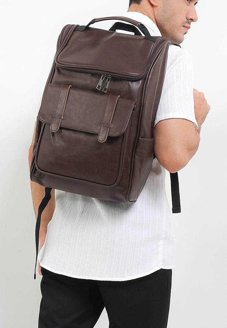 Distressed Leather Expedition Backpack - Dark Brown