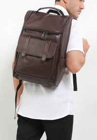 Distressed Leather Expedition Backpack - Dark Brown