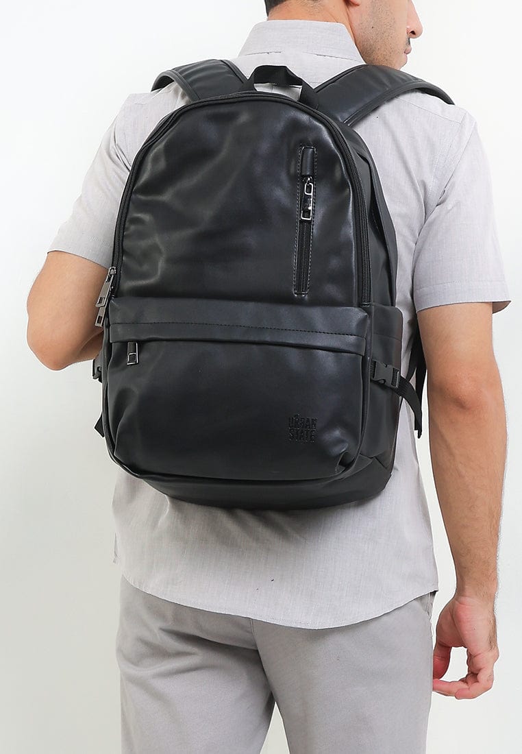 Distressed Leather Cityform Backpack - Black
