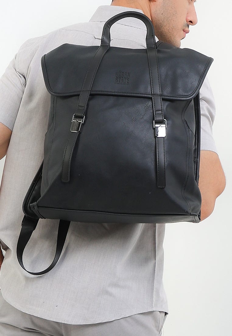 Distressed Leather Atlas Backpack - Black