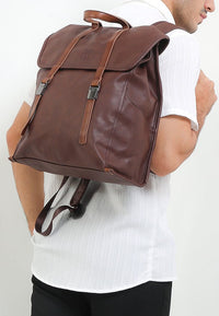 Distressed Leather Atlas Backpack - Dark Brown