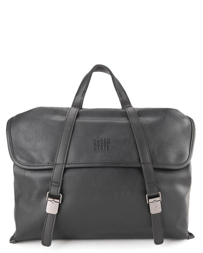Distressed Leather Atlas Convertible Messenger Backpack - Black