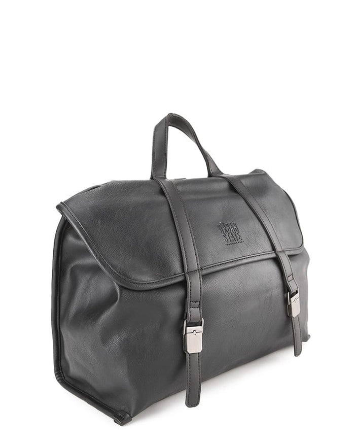 Distressed Leather Atlas Convertible Messenger Backpack - Black